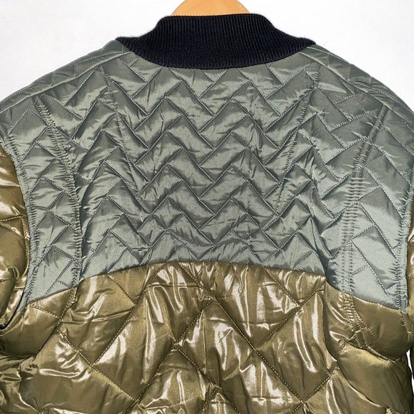 H&M Studio Fall 2015 AW15 Khaki Olive Green Quilted Bomber Jacket Size 4 - Picture 3 of 16